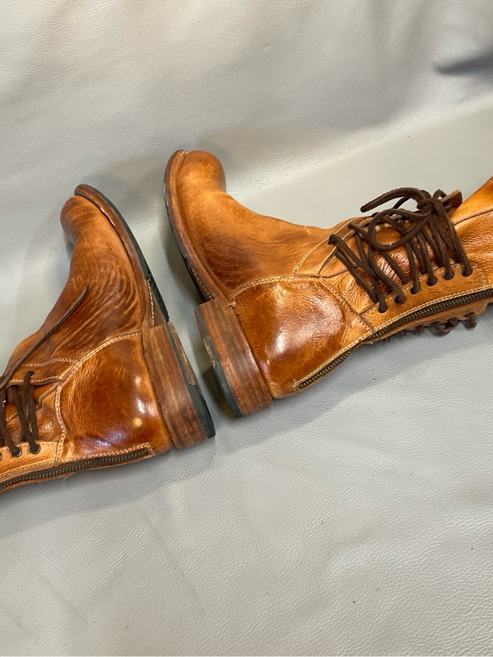 BED|STU Cognac Brown Leather Lace-Up Studded Ankle Boots - Picture 6 of 11